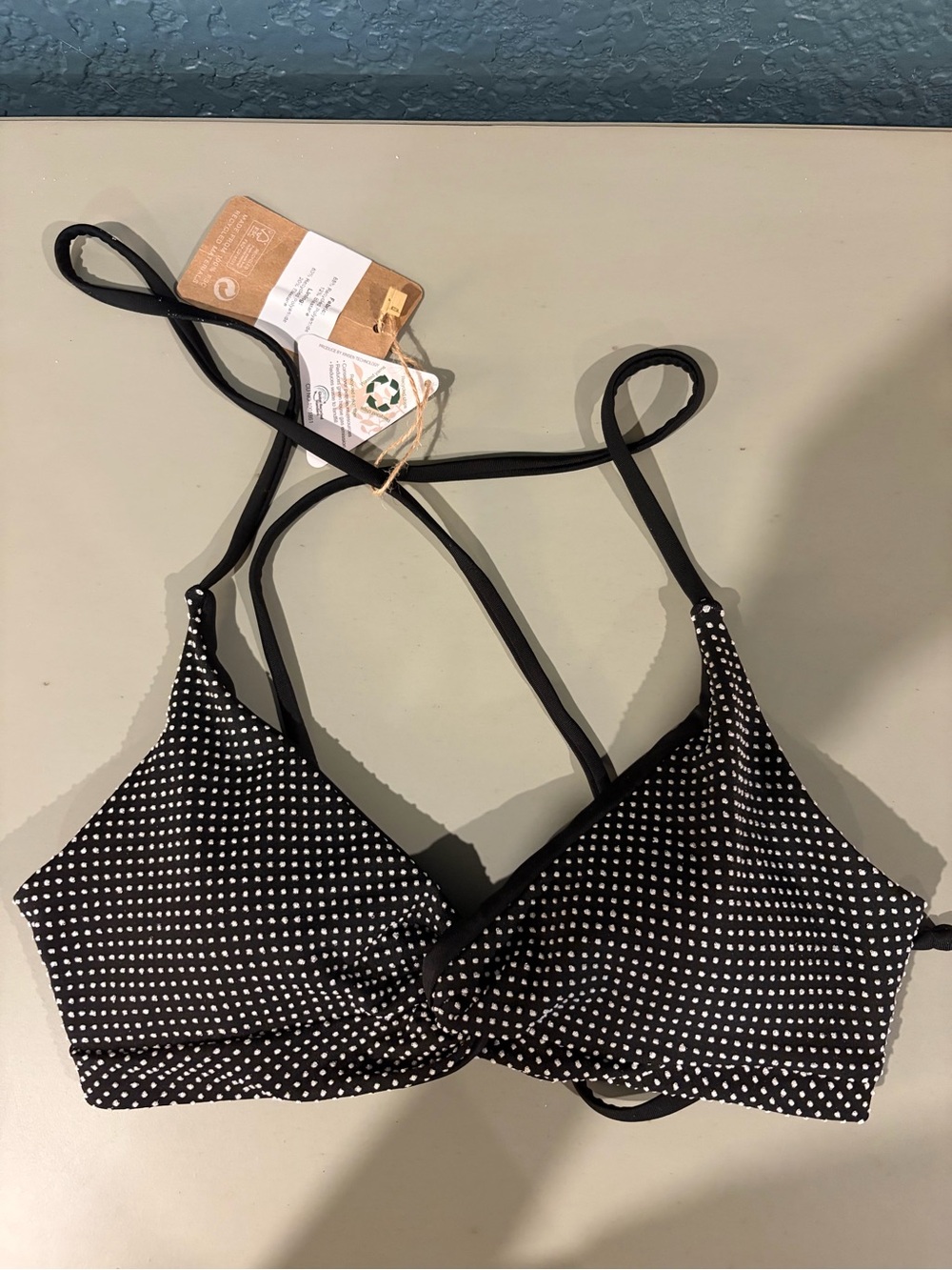 Black Polka Dot Bralette with Strappy Back - Women's Bikini Top